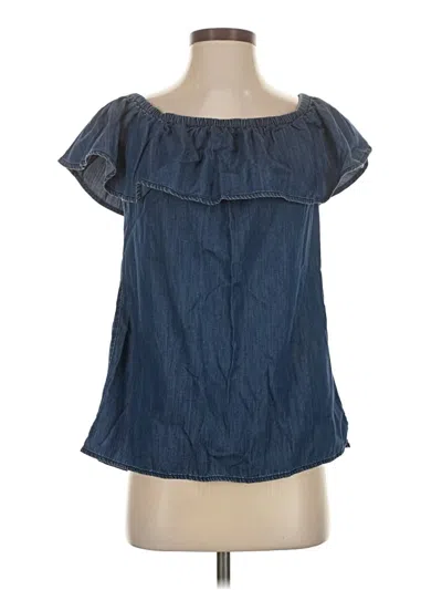 Pre-owned White House Black Market Short Sleeve Blouse In Blue