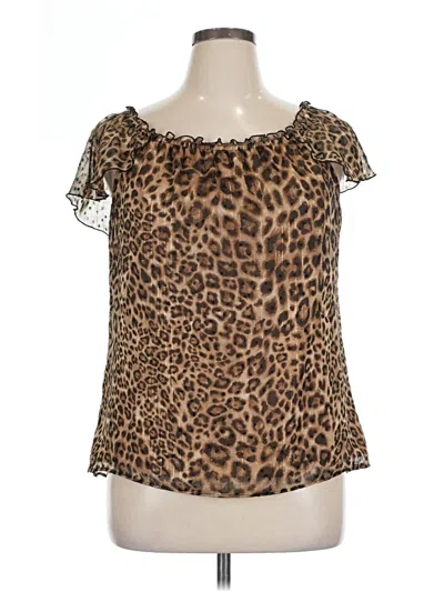 Pre-owned White House Black Market Short Sleeve Blouse In Brown