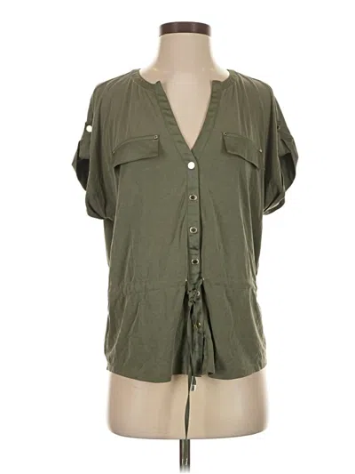 Pre-owned White House Black Market Short Sleeve Blouse In Green