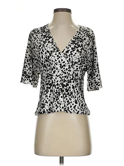 Pre-owned White House Black Market Short Sleeve Blouse In Silver