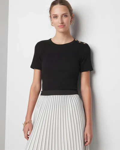 White House Black Market Short Sleeve Button Shoulder Tee In Black