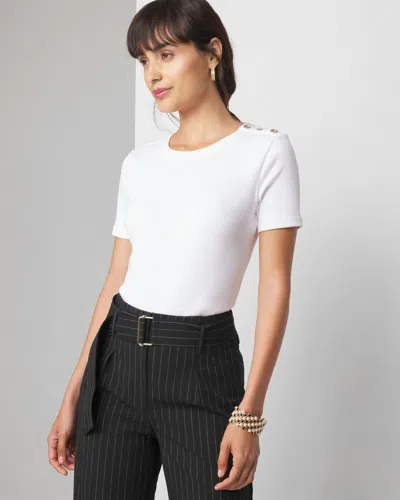 White House Black Market Short Sleeve Button Shoulder Tee In White