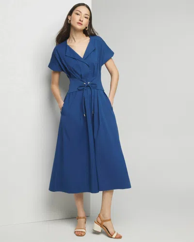 White House Black Market Short Sleeve Collar Poplin Midi Dress In Endless Blue