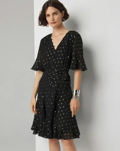 White House Black Market Short Sleeve Fit & Flare Dress In Black With Sft Gld Foil