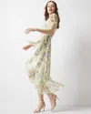 White House Black Market Short Sleeve Flutter Wrap Midi Dress In Water Petals Ecru