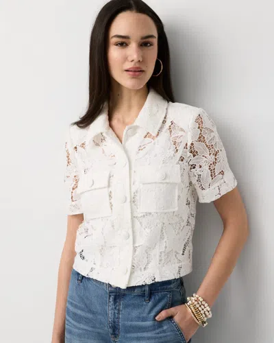 White House Black Market Short Sleeve Lace Jacket In White
