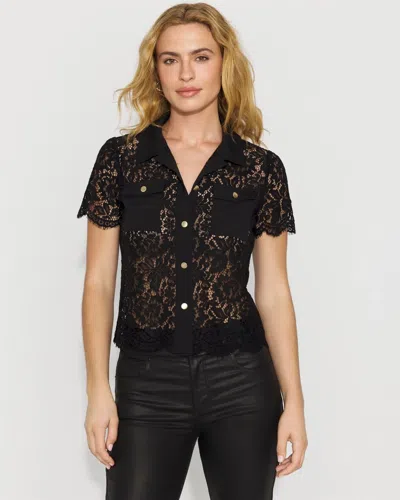 White House Black Market Short-sleeve Lace Shirt In Black