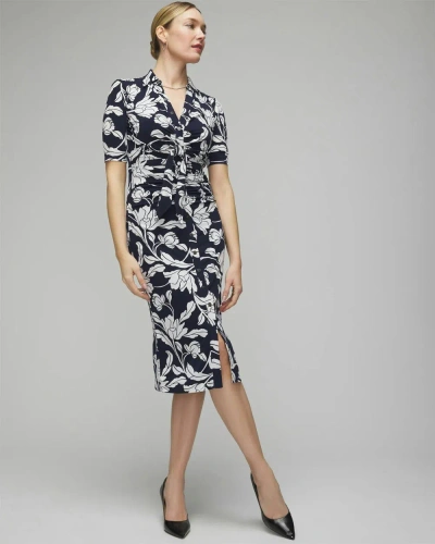 White House Black Market Short-sleeve Matte Jersey Ruched Tie-front Midi Dress In Tulip Shade Ao Officer