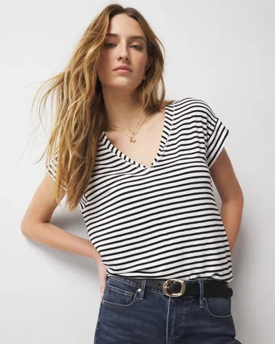 White House Black Market Short Sleeve Relaxed V-neck Tee In Embrace Stripe White