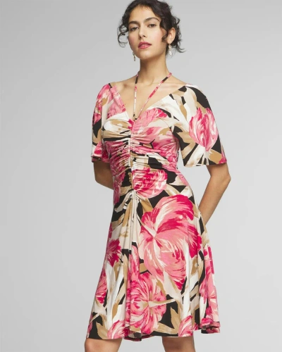 White House Black Market Short-sleeve Ruched Front Matte Jersey Dress In Sunny Floral Small Black