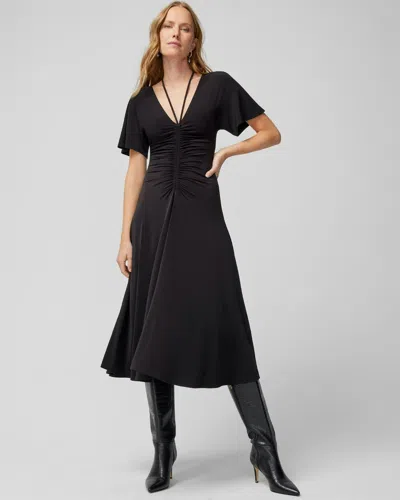 White House Black Market Short-sleeve Ruched Front Midi Dress In Black