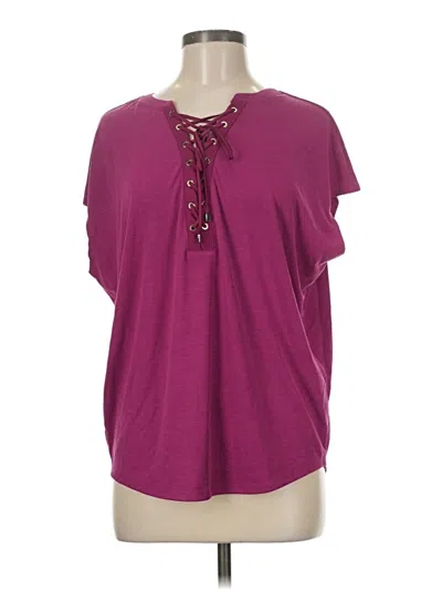 White House Black Market Short Sleeve Top Purple Tie Neck Tops