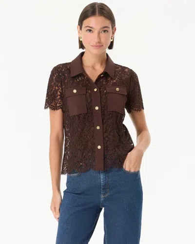 White House Black Market Short-sleeve Lace Shirt In Ravine