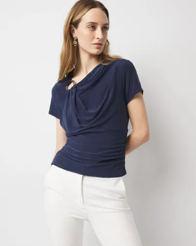 White House Black Market Shoulder Detail Draped Top In Admiral Blue