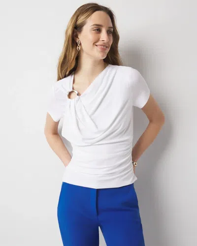 White House Black Market Shoulder Detail Draped Top In White