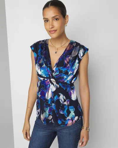 White House Black Market Silk Blend Burnout Shell In Fairy Flr Bo Officer Blue