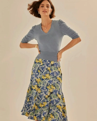 White House Black Market Silk Burnout Midi Skirt In Michelle Bo Midnit W/tart