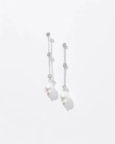 White House Black Market Silver Fresh Water Pearls Crystal Linear Earrings |  In Metallic