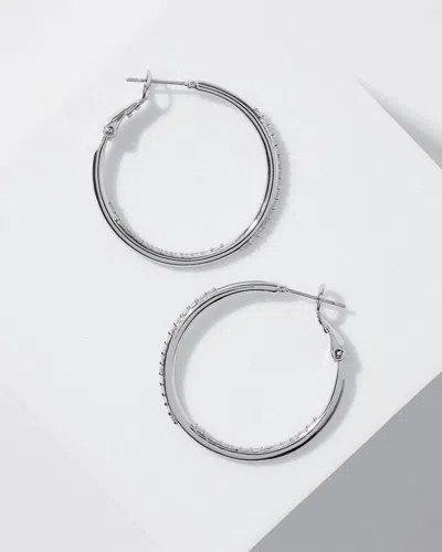 White House Black Market Silver Small Pave Hoop Earrings |  In Metallic