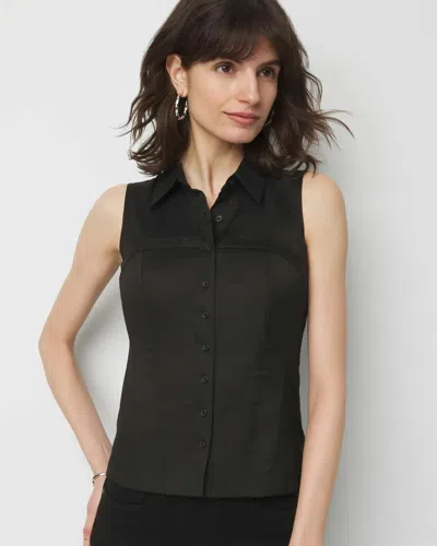 White House Black Market Sleeveless Poplin Corset Shirt In Black