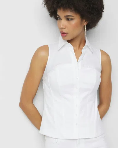 White House Black Market Sleeveless Poplin Corset Shirt In White