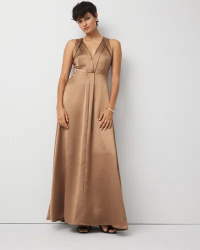 White House Black Market Sleeveless Satin Gown In Brown