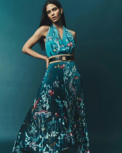 White House Black Market Sleeveless Shawl Neck Pleated Midi Dress