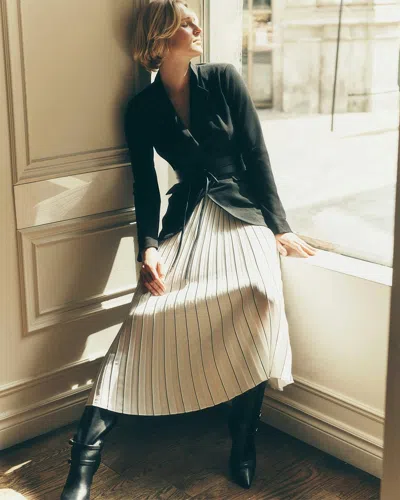 White House Black Market Smocked Pleated Midi Skirt In Ecru W/black