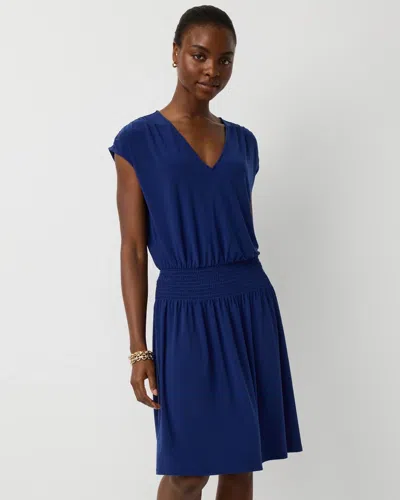 White House Black Market Smocked Waist Dress In Blue