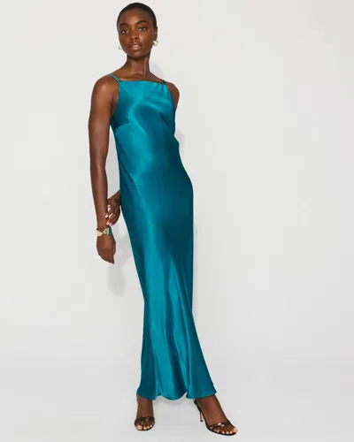 White House Black Market Square Neck Satin Slip Dress In Blue