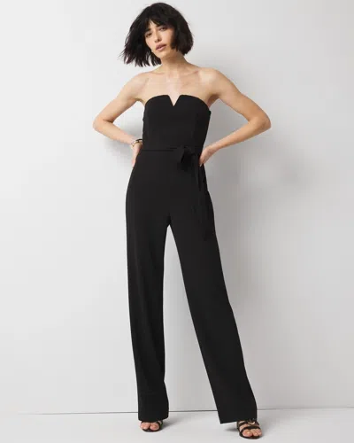 White House Black Market Strapless V-neck Wide Leg Pants Jumpsuit In Black
