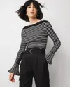 White House Black Market Striped Flared Cuff Sweater In Black/ecru Stripe