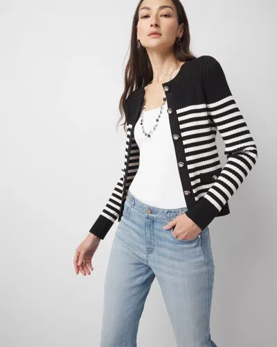 White House Black Market Striped Ribbed Cardigan Sweater In Lon Stripe Black