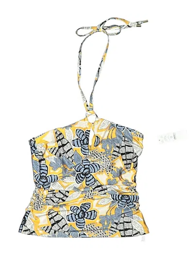 White House Black Market Swimsuit Top Gold Print Pattern Halter Neckline Swimwear