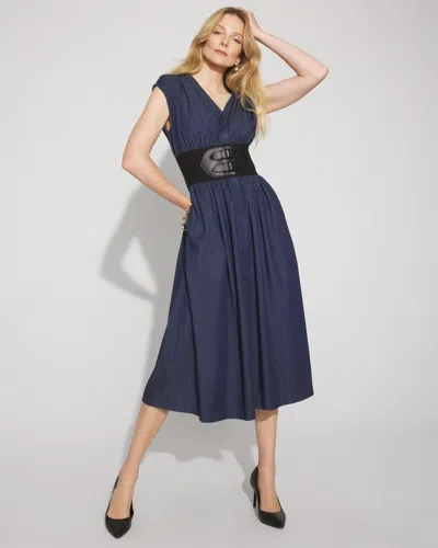 White House Black Market Tencel Belted Denim Midi Dress In Brown