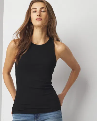 White House Black Market Tencel Ribbed High Neck Tank Top In Black