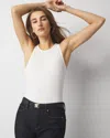 White House Black Market Tencel Ribbed High Neck Tank Top In White