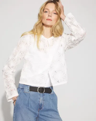 White House Black Market Textured Floral Appliqu Jacket In White