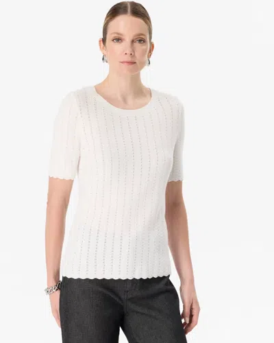 White House Black Market Textured Knit Crewneck Pullover Sweater In White
