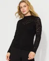 White House Black Market Textured Lace Mockneck Top In Black