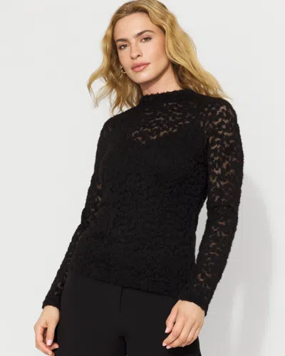 White House Black Market Textured Lace Mockneck Top In Black