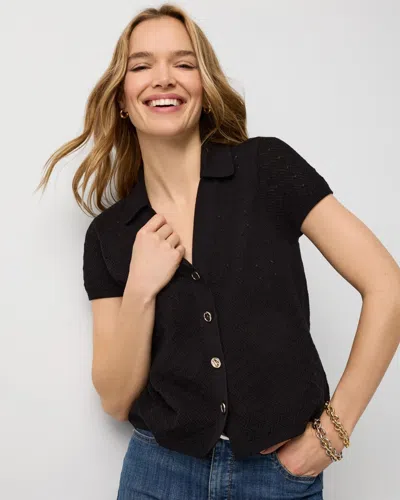 White House Black Market Textured Stitch Collared Cardigan Sweater In Black
