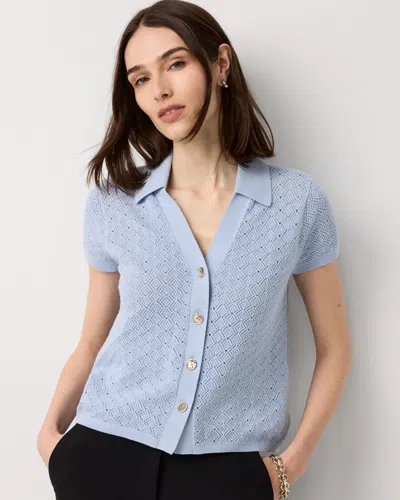 White House Black Market Textured Stitch Collared Cardigan Sweater In Blue
