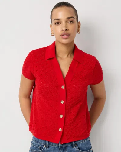 White House Black Market Textured Stitch Collared Cardigan Sweater Size Large |  In Red