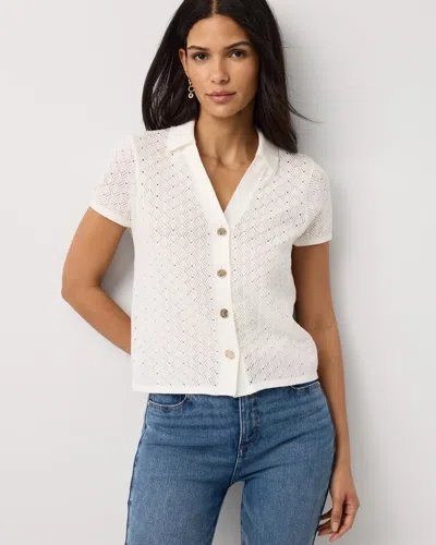 White House Black Market Textured Stitch Collared Cardigan Sweater In White