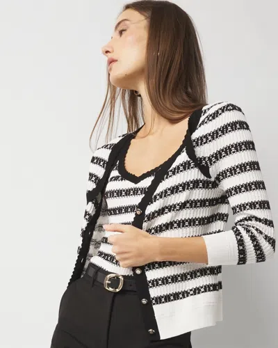 White House Black Market Textured Striped Sweater Cardigan In Bw Textured Geo Stripe