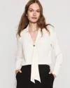 White House Black Market Tie-detail Crepe Blouse In Neutral