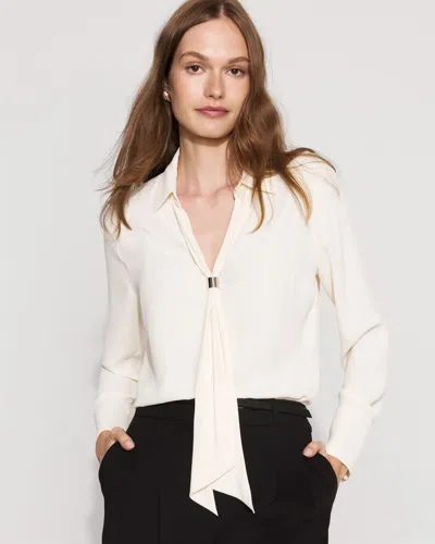 White House Black Market Tie-detail Crepe Blouse In Neutral