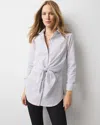 White House Black Market Tie-front Tunic Top In White With Black Stripe