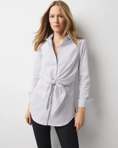 White House Black Market Tie-front Tunic Top In White With Black Stripe